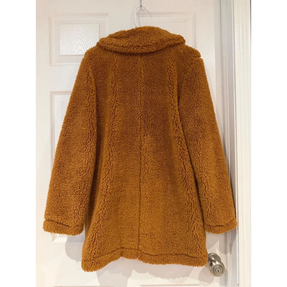 Altar'd State Brown Faux Fur Teddy Coat Jacket Large Cognac Sherpa Peacoat